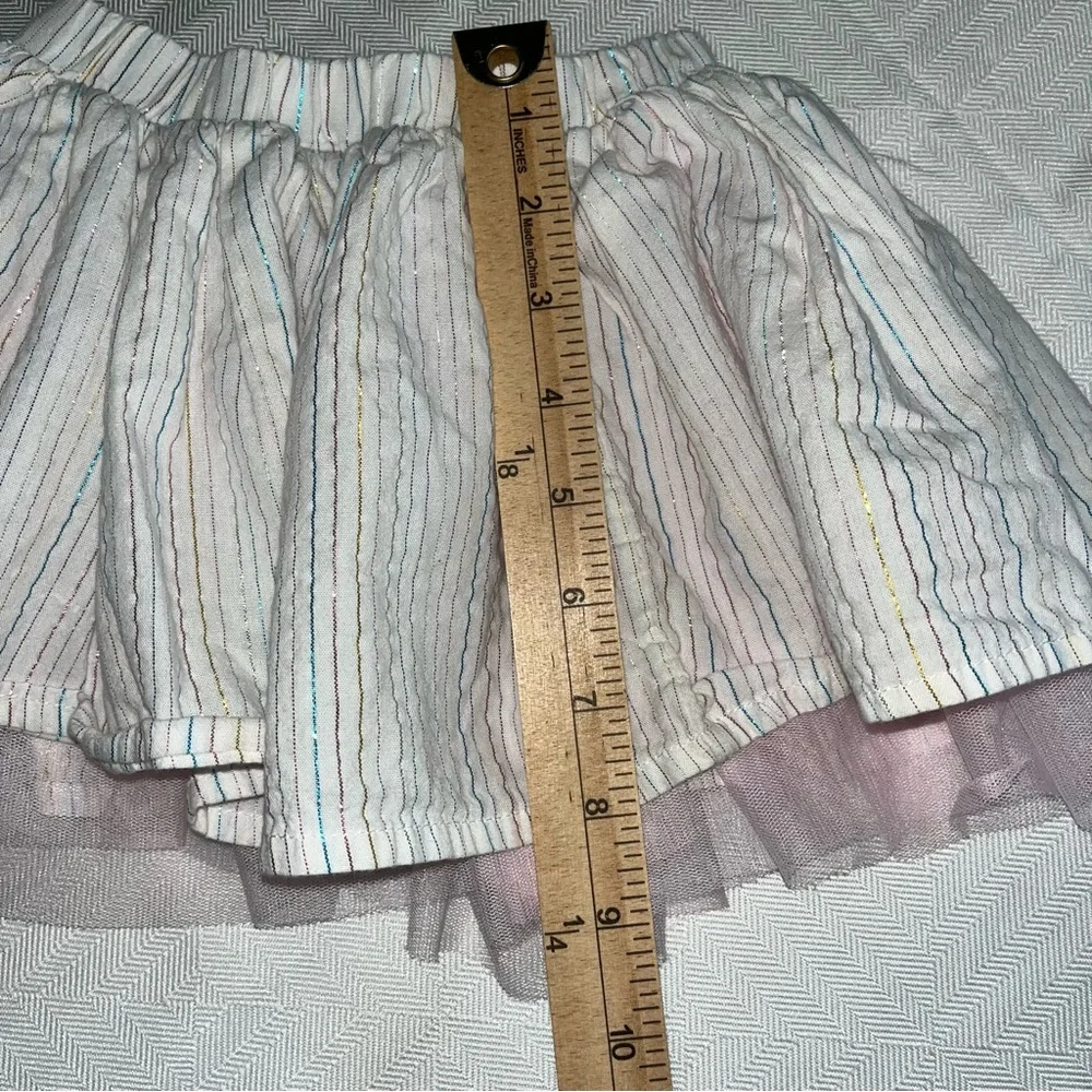 Elastic Waist Skirts with Tulle Set of 2 Orange Skirt & White Metallic Stripe 2T